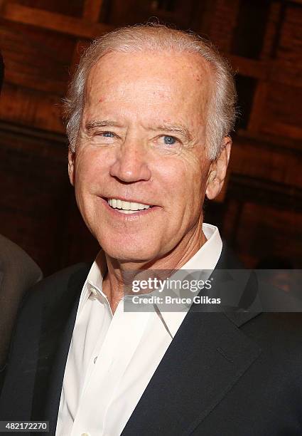 Vice President of the United States Joe Biden visits the cast of the hit new musical "Hamilton" on Broadway at The Richard Rogers Theater on July 27,...