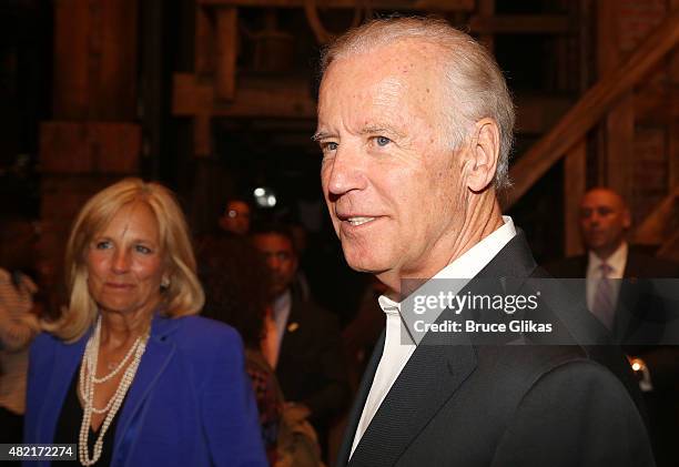 Vice President of the United States Joe Biden and wife Jill Biden visit the cast of the hit new musical "Hamilton" on Broadway at The Richard Rogers...