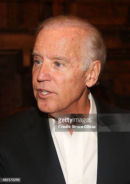 Vice President of the United States Joe Biden visits the cast of the hit new musical "Hamilton" on Broadway at The Richard Rogers Theater on July 27,...