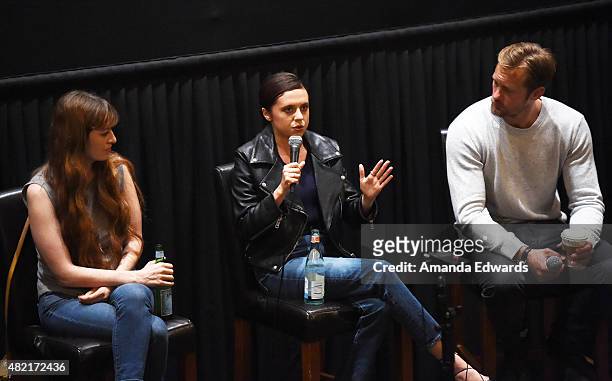 Director Marielle Heller, actress Bel Powley and actor Alexander Skarsgard attend the Los Angeles Times Indie Focus Screening of "The Diary Of A...