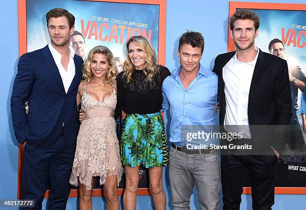 Chris Hemsworth, Elsa Pataky, Samantha Hemsworth, Luke Hemsworth and Liam Hemsworth arrives at the Premiere Of Warner Bros. "Vacation" at Regency...