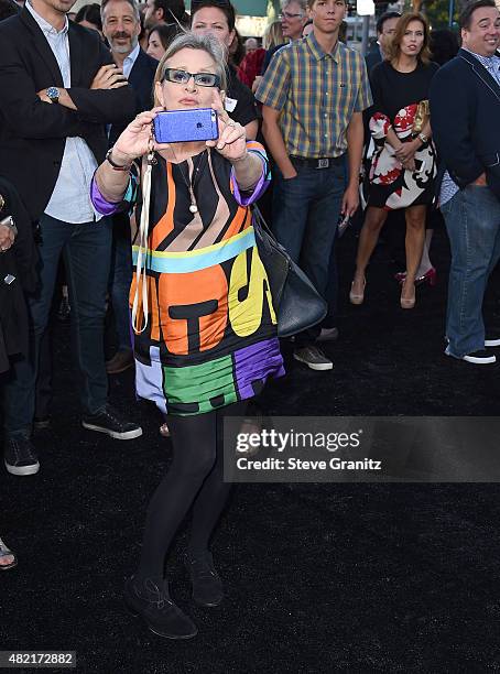 Carrie Fisher arrives at the Premiere Of Warner Bros. "Vacation" at Regency Village Theatre on July 27, 2015 in Westwood, California.