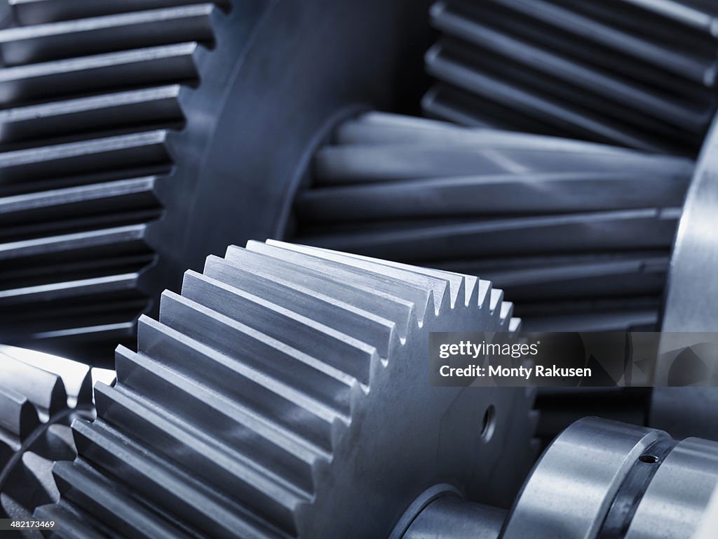 Close up of gears in industrial gearbox