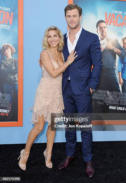 Actress Elsa Pataky and actor Chris Hemsworth arrive at the Los Angeles Premiere "Vacation" at Regency Village Theatre on July 27, 2015 in Westwood,...