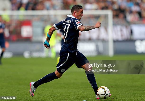 Christian Mueller of Bielefeld runs with the ball during the second Bundesliga match between FC St. Pauli and Arminia Bielefeld at Millerntor Stadium...