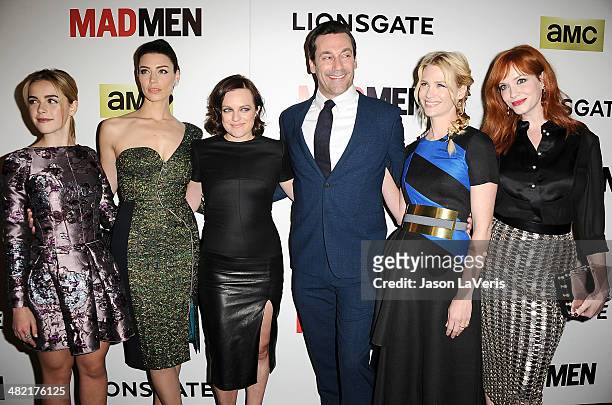 Kiernan Shipka, Jessica Pare, Elisabeth Moss, Jon Hamm, January Jones and Christina Hendricks attend the season 7 premiere of "Mad Men" at ArcLight...