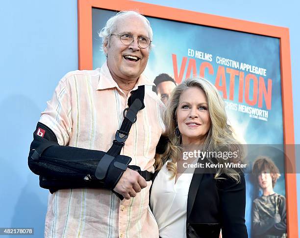 Actors Chevy Chase and Beverly D'Angelo arrive at the premiere of Warner Bros. Pictures' "Vacation" at the Village Theatre on July 27, 2015 in Los...