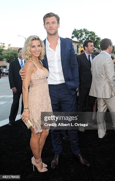 Actors Elsa Pataky and Chris Hemsworth arrive for the Premiere Of Warner Bros. Pictures' "Vacation" held at Regency Village Theatre on July 27, 2015...