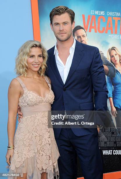 Actors Elsa Pataky and Chris Hemsworth arrive for the Premiere Of Warner Bros. Pictures' "Vacation" held at Regency Village Theatre on July 27, 2015...