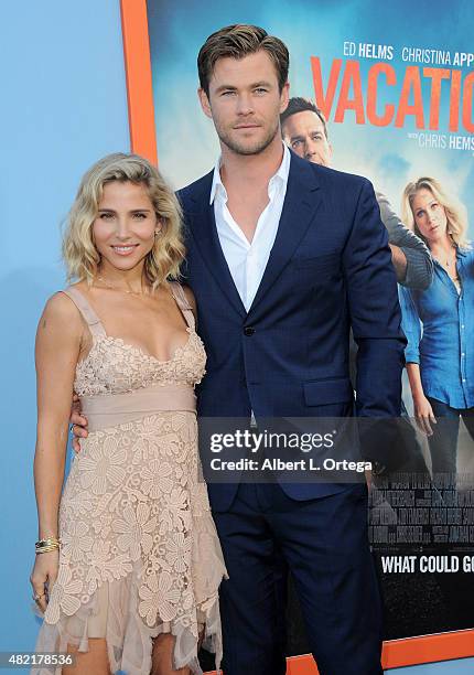Actors Elsa Pataky and Chris Hemsworth arrive for the Premiere Of Warner Bros. Pictures' "Vacation" held at Regency Village Theatre on July 27, 2015...