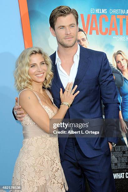 Actors Elsa Pataky and Chris Hemsworth arrive for the Premiere Of Warner Bros. Pictures' "Vacation" held at Regency Village Theatre on July 27, 2015...