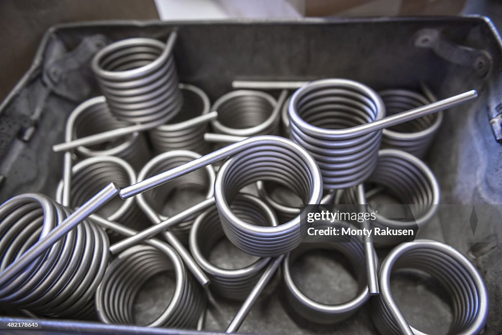 Large amount of springs in testing laboratory, close up