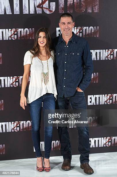 Actor Matthew Fox and Spanish actress Clara Lago attend the "Extinction" photocall at the NH Collection Eurobuilding on July 28, 2015 in Madrid,...