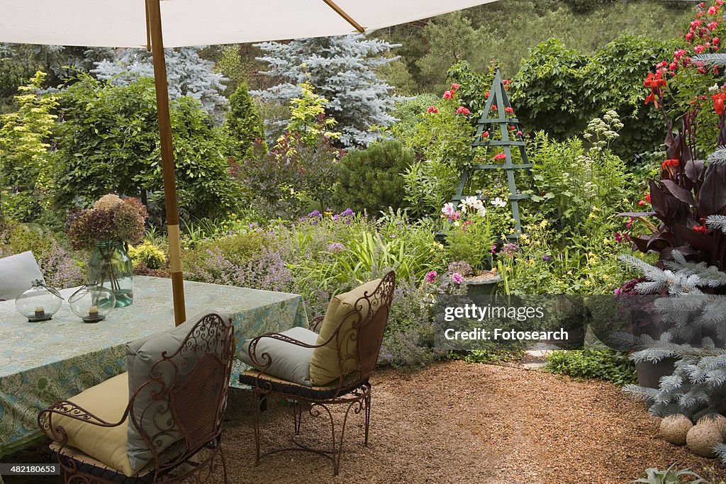 Patio with umbrella over the table