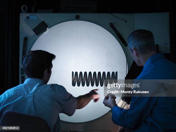 workers using shadow graph machine to inspect spring - circle graph foto e immagini stock