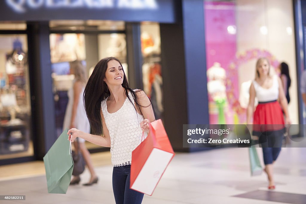 Young women on shopping spree in mall