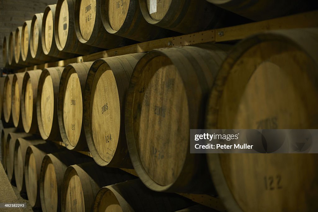 Stack of Scottish whisky barrels