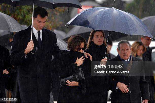 Crown Prince Felipe of Spain, Letizia's mother Paloma Rocasolano, Princess Letizia of Spain and her grandfather Francisco Rocasolano attend the...
