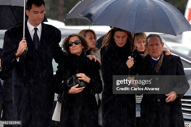 Crown Prince Felipe of Spain, Letizia's mother Paloma Rocasolano, Princess Letizia of Spain and her grandfather Francisco Rocasolano attend the...