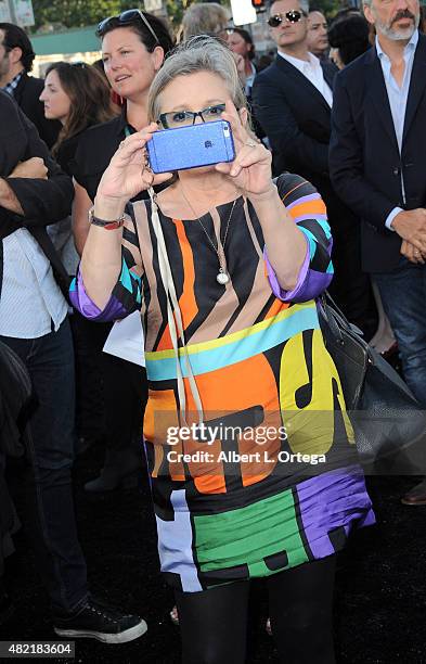 Actress Carrie Fisher arrives for the Premiere Of Warner Bros. Pictures' "Vacation" held at Regency Village Theatre on July 27, 2015 in Westwood,...