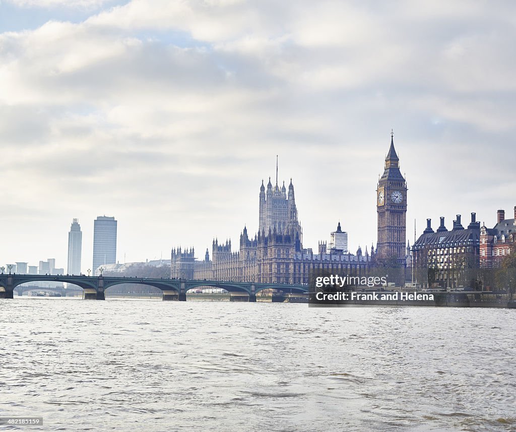 View of the Houses of Parliament and Westminster Bridge, London, UK