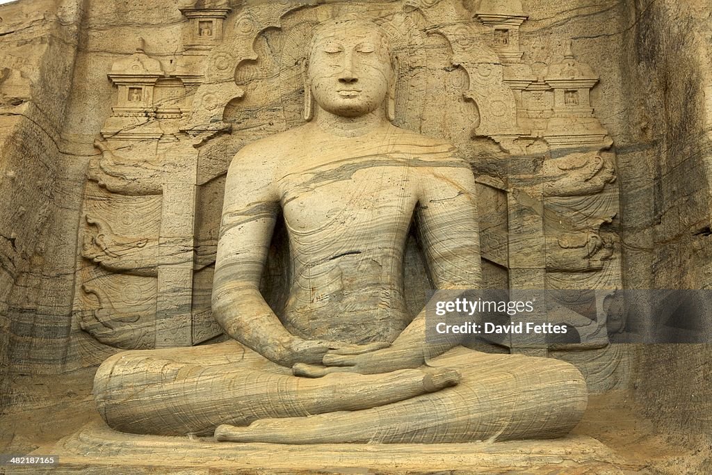 Stone carved seated buddha, Sri Lanka, Asia