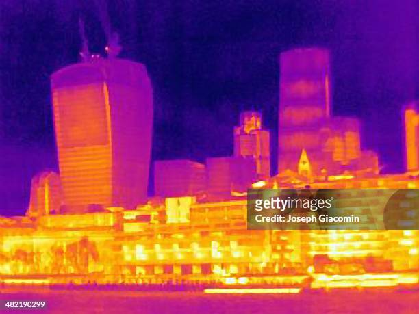 thermal image of city skyline, london, england - thermal image stock pictures, royalty-free photos & images