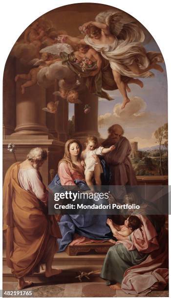 Italy, Lombardy, Milan, Brera Collection. Whole artwork view. The Holy Family with relatives, Zechariah, Elizabeth and John the Baptist.