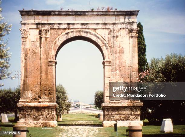 Spain, Tarragona. Whole artwork view. Triumphal arch with one fornix.