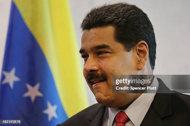 Venezuelan President Nicolas Maduro meets with UN chief Ban Ki-moon at the United Nations headquarters in New York on July 28, 2015 in New York City....