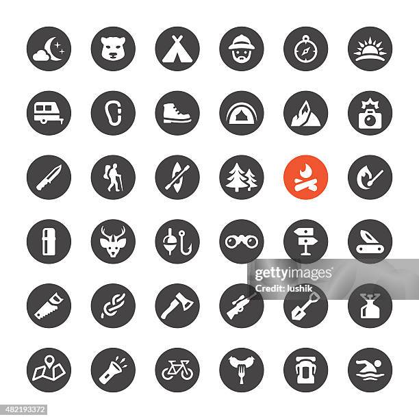 tourism and camping vector icons - survival 幅插畫檔、美工圖案、卡通及圖標