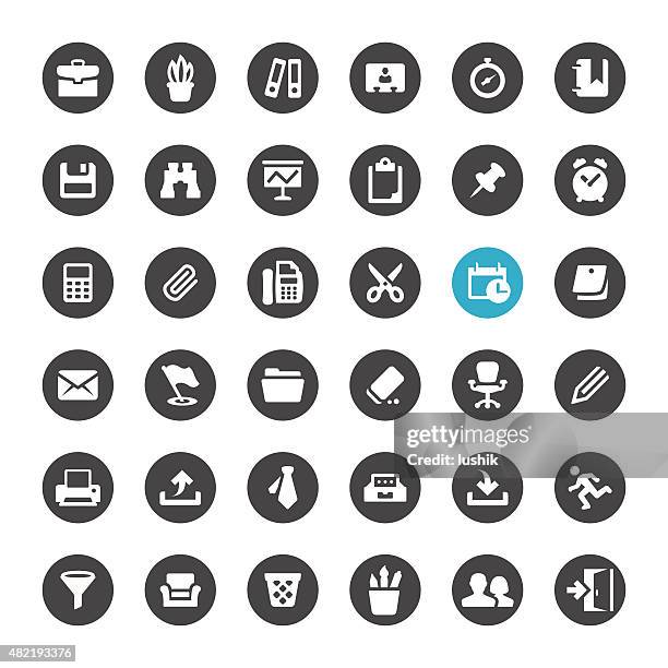office supply and paperwork vector icons - out tray stock illustrations