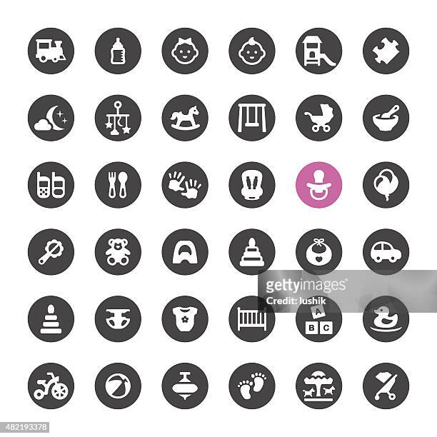 newborn and childhood vector icons - inflatable playground stock illustrations