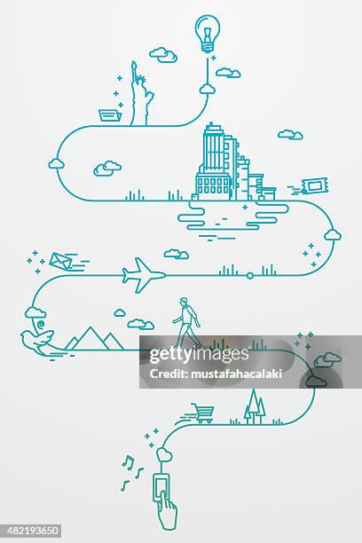 smartphone and travel around the world - journey stock illustrations