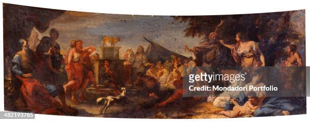 Italy, Veneto, Venice, Church of Saint Moisé. Whole artwork view. The Israelites ador the Golden Calf, while Moses rebukes his people.