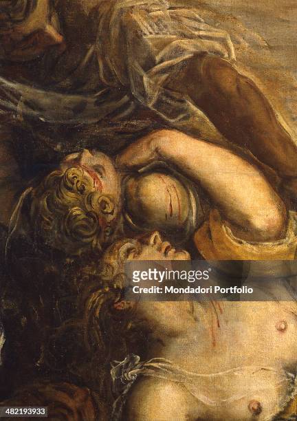 Italy, Veneto, Venice, Confraternity of the Scuola Grande di San Rocco. Detail. Detail of the head of a wounded child and another figure.