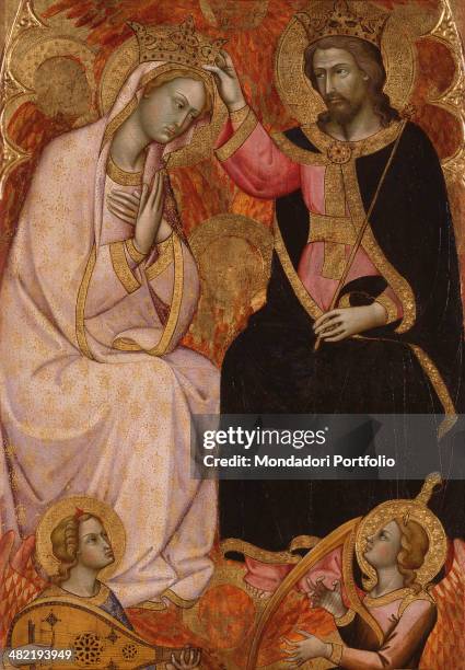 Italy, Veneto, Venice, Ca' d'Oro - Giorgio Franchetti Gallery. Whole artwork view. Christ crowns Virgin Mary, who sitta with her hands crossed on her...