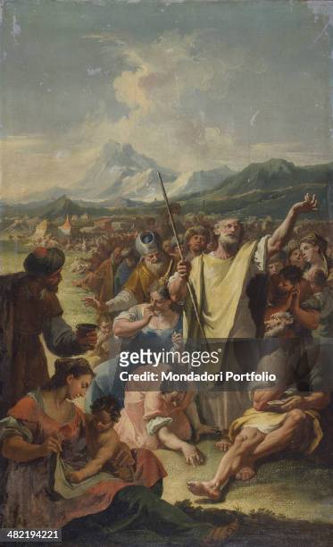 Italy, Trentino Alto Adige, Trento, Castello del Buonconsiglio. Whole artwork view. Moses guides the Israelites in the desert.