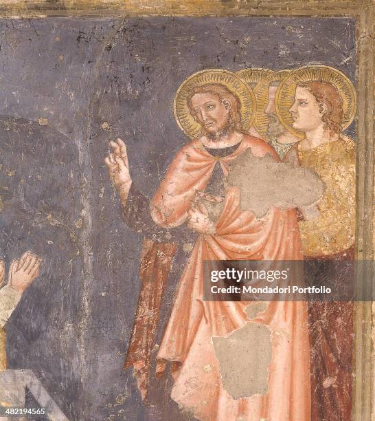 Italy, Veneto, Verona, Church of the Most Holy Trinity, 14th Century, fresco. Detail of Jesus Blessing.