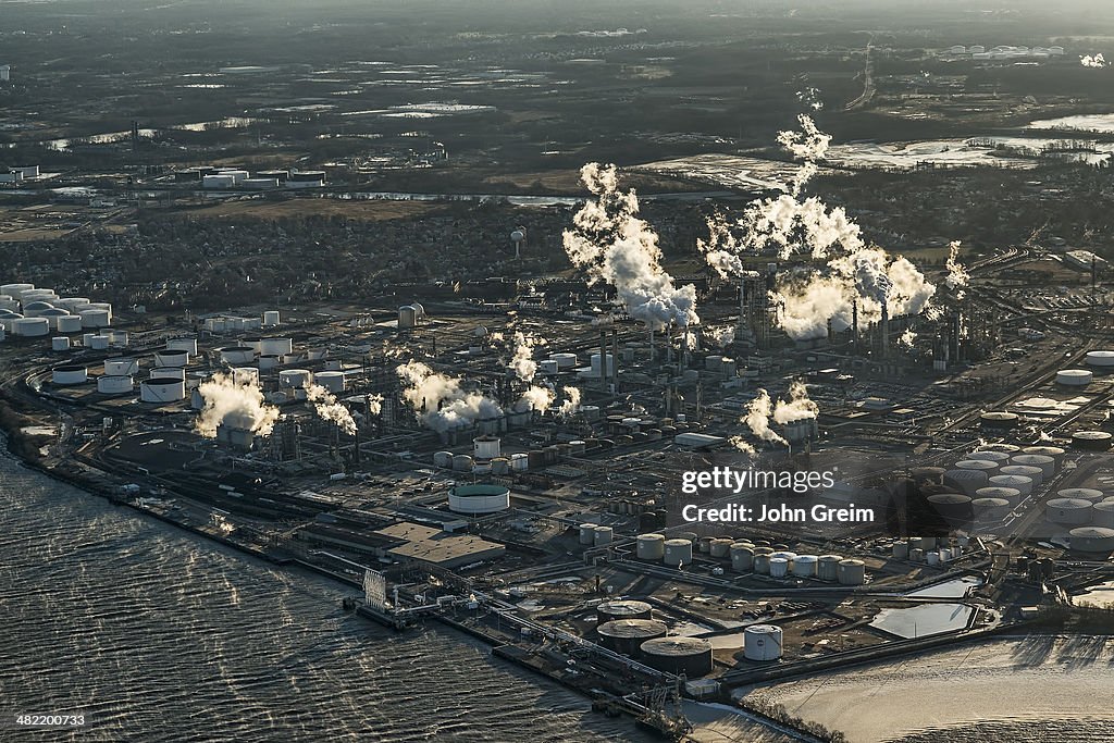 Aerial view of an oil refinery...