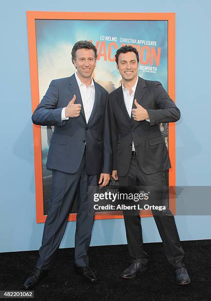 Co-directors Jonathan Goldstein and John Francis Daley arrive for the Premiere Of Warner Bros. Pictures' "Vacation" held at Regency Village Theatre...