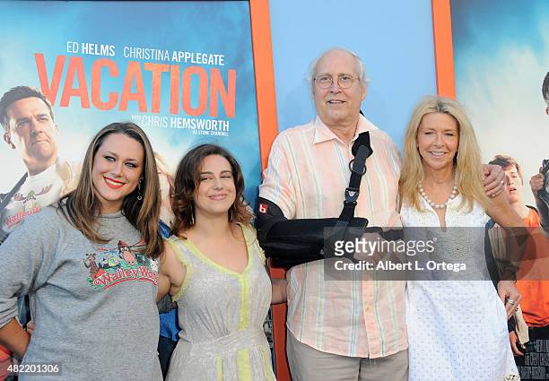 Emily Evelyn Chase, Caley Leigh Chase, Chevy Chase and Jayni Chase arrive for the Premiere Of Warner Bros. Pictures' "Vacation" held at Regency...