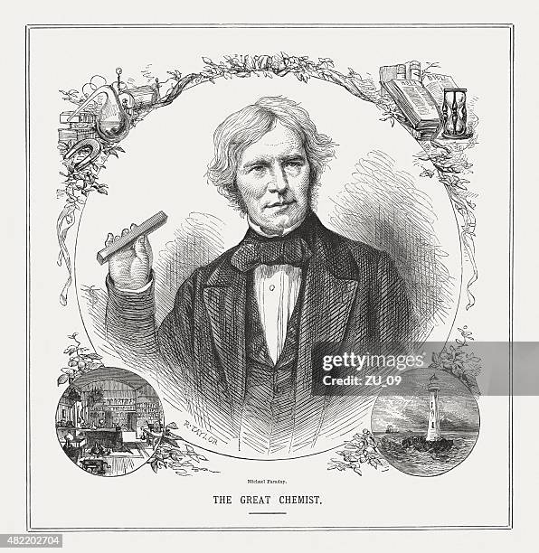 ilustraciones, imágenes clip art, dibujos animados e iconos de stock de michael faraday (1791-1867), inglés, publicado en 1873 científico - radiacion electro magnetica