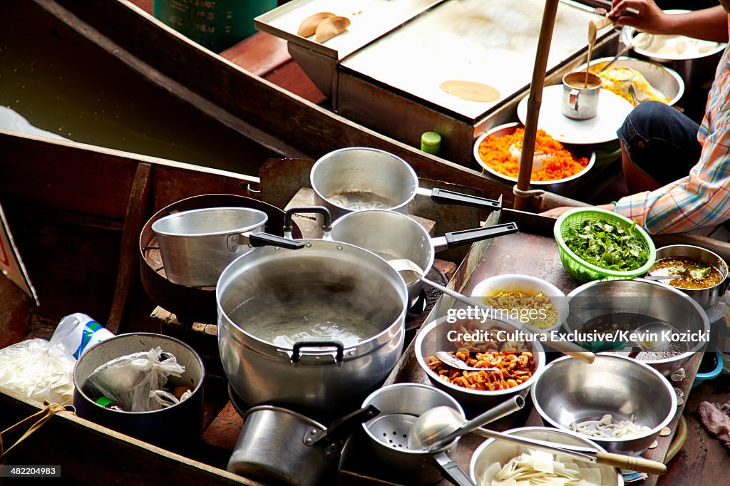 Fresh food in cafe market stall, Rachaburi, Thailand