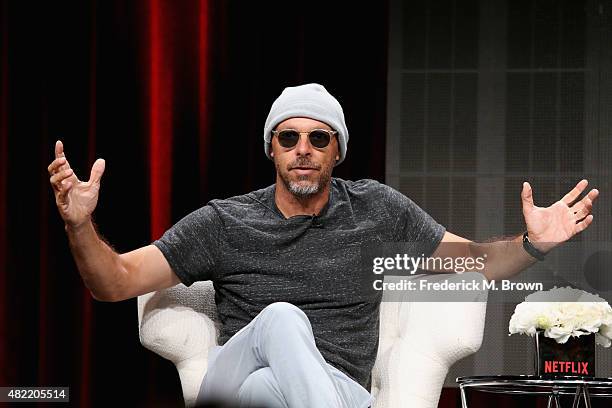 Executive producer Jose Padilha speaks onstage during the "Narcos" panel discussion at the Netflix portion of the 2015 Summer TCA Tour at The Beverly...