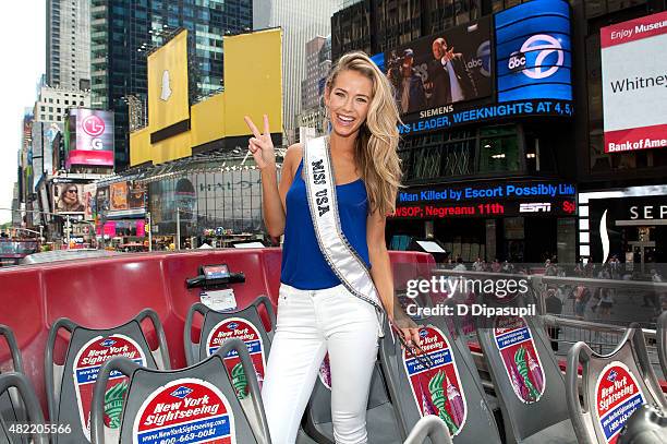 Miss USA 2015 Olivia Jordan takes a Gray Line CitySightseeing tour on July 28, 2015 in New York City.