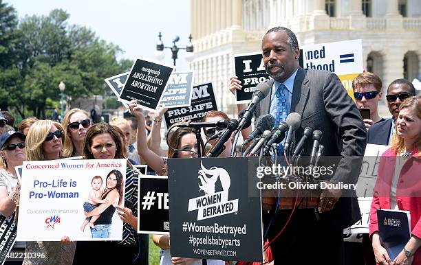 Republican presidential candidate Dr. Ben Carson speaks at a anti-abortion rally opposing federal funding for Planned Parenthood in front of the U.S....