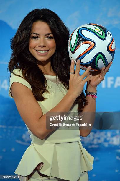 Brazilian expert and television presenter, Fernanda Brandao is pictured during the ARD/ZDF FIFA World Cup 2014 team presentation event on April 3,...