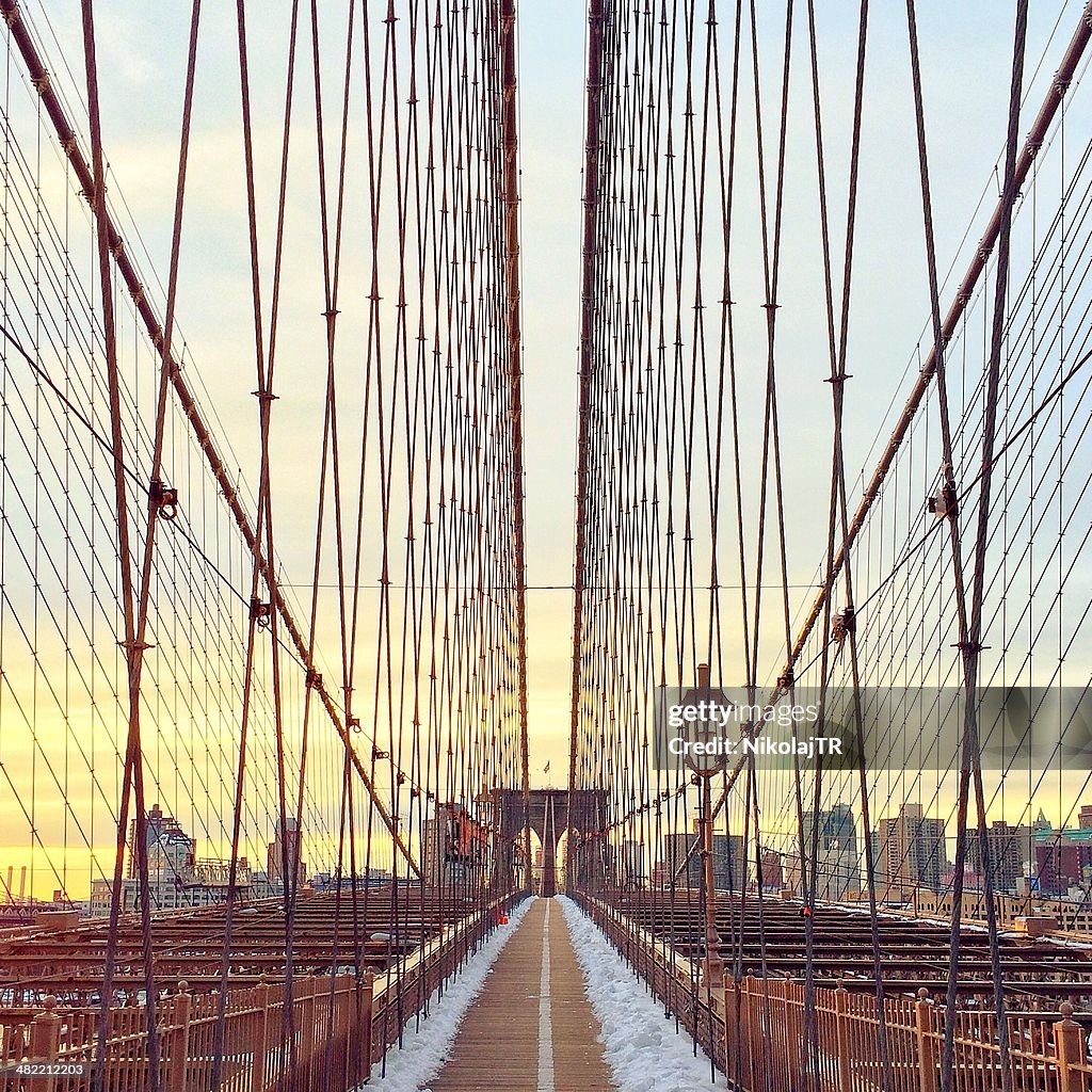Brooklyn bridge at sunset, New York, America, USA