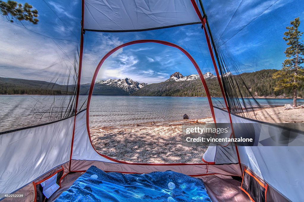 USA, Idaho, Custer County, Custer, Redfish Lake Road, Redfish Lake, Camping in Bergen